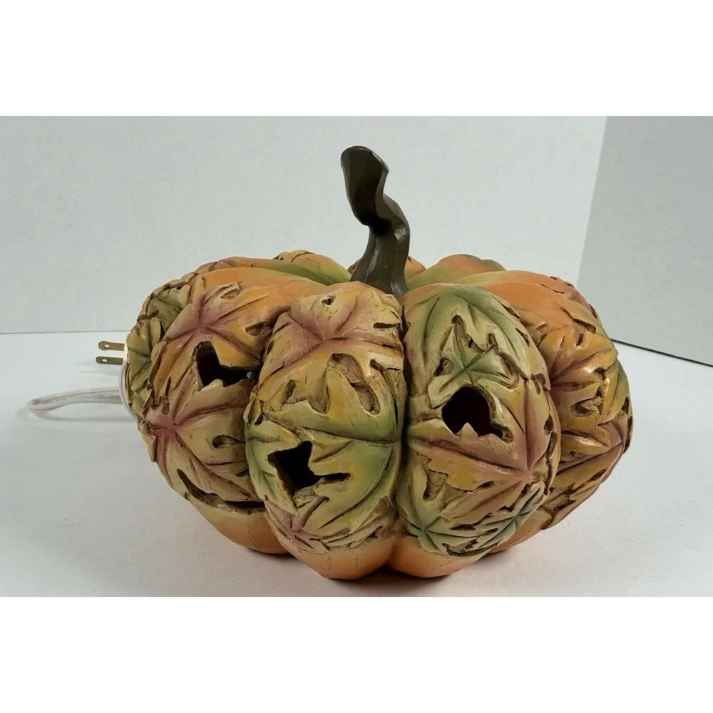 Lighted Resin Pumpkin Plug-In Tabletop Lantern Lamp Pacific Rim Fall Decor